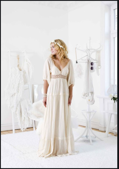 Simple boho wedding dress,half sleeve bridal dress,1033