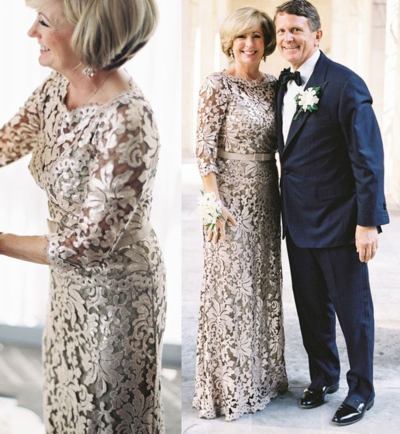 A Line 3/4 Sleeves Lace Mother of the Bride Dresses