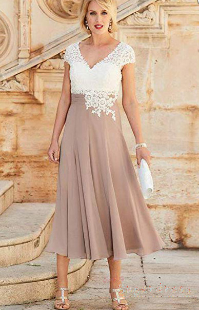 Cap Sleeves Lace Appliques A-Line Mother of the Bride Dress