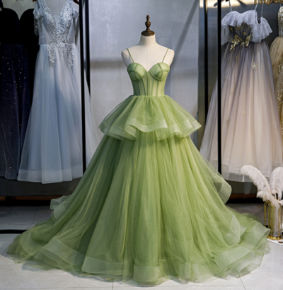 Beauty Mermaid Green tulle long ball gown dress formal dress