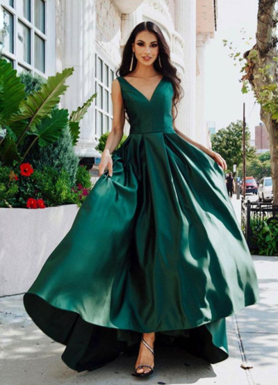Gorgeous Dark Green V-Neck Prom Dress,Green Evening Dress