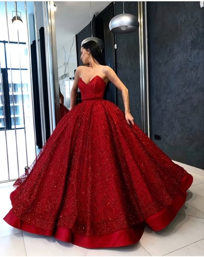 SP1567,Sweetheart Red Military Ball Prom Dress Sparkly Quinceanera Dress
