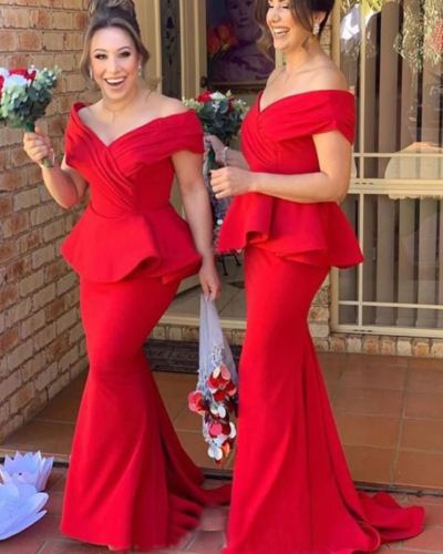 Off the Shoulder Long Bridesmaid Dresses for Wedding