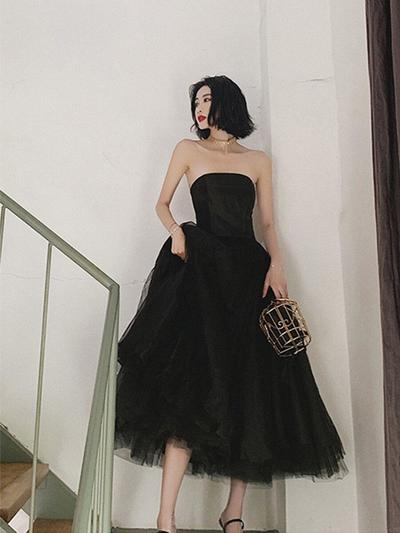 SP1602,Black Elegant Strapless Evening Dress,Strapless Tulle Homecoming Dresses