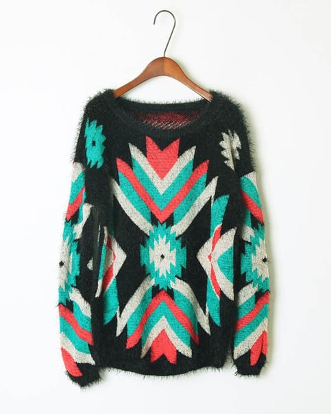 Scoop Neck Tribal Pattern Sweater