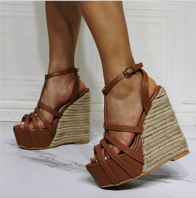 Straw wedge sexy high heel sandals S-500
