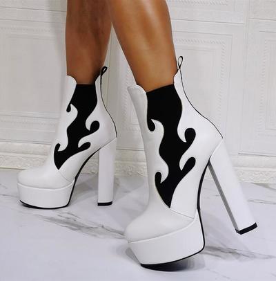 Flame thick heel fashion super high heel women's short boots S-516