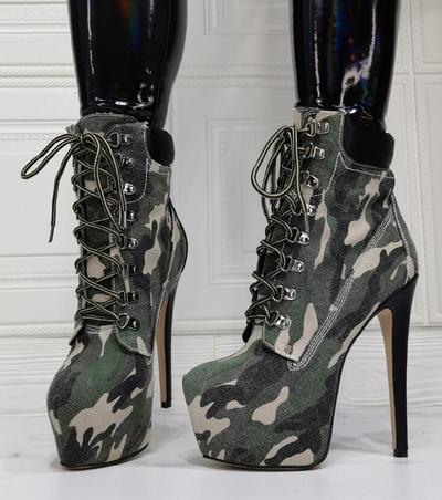 Camouflage lace-up fashion super high heel women's short boots S-528