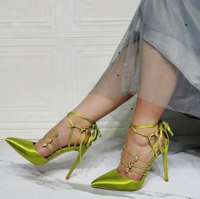 Skull satin satin high-heel pointed toe women's single shoes S-552