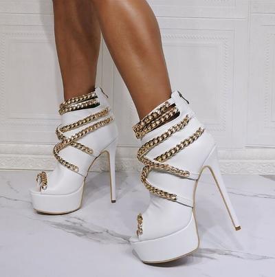White high chain high heel sandals S-557