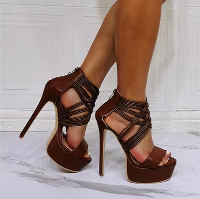 Brown platform hate sky high heel sandals S-570