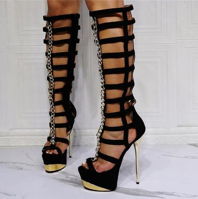 Black chain high heel sandals women's shoes S-572