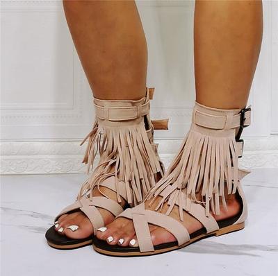 Lace-up fringed women's sandals S-574