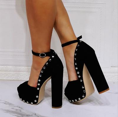 Black sexy platform thick heel rivets high-heeled sandals S-592