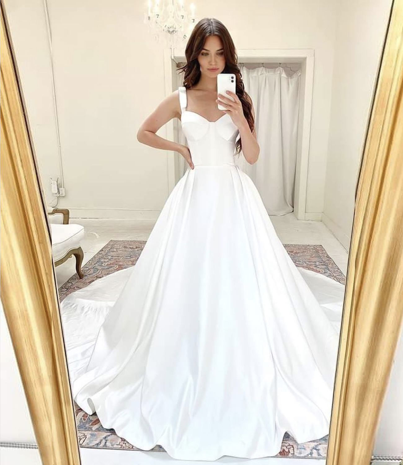 White satin long A line prom dress evening dress