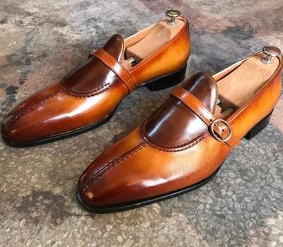 Hot Sale Two Tone Single Monk Strap Shoes, Handmade Split Toe Party Wear Shoes