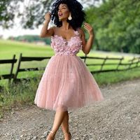 Sweet Beading Tulle Black Homecoming Dresses with 3D Appliques, Party Dresses - Thumbnail 2