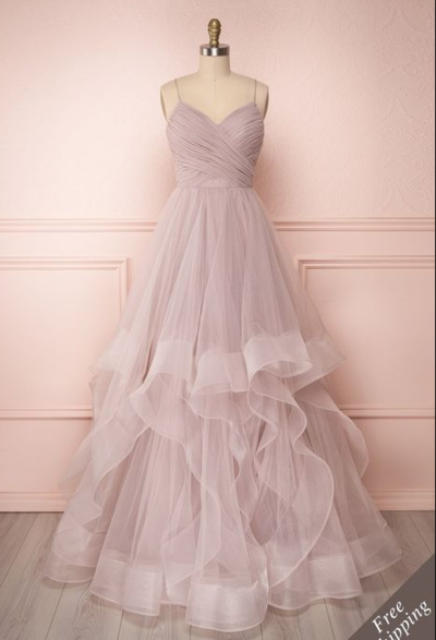 Charming Pink tulle a line prom dress , party gown