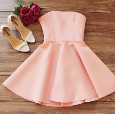 Cute Strapless Sleeveless Pink Short Homecoming Dress
