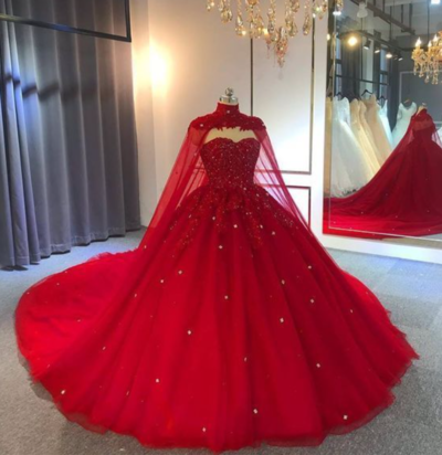 Amazing Red Ball Gown Wedding Dresses With Beadings