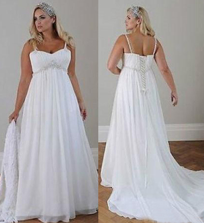 Plus Size Casual Beach Wedding Dresses 2021 Spaghetti Straps Beaded Chiffon Floor Length Empire Waist Elegant Bridal Gown,541
