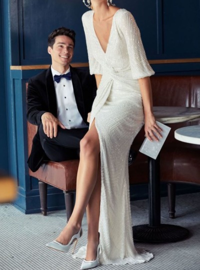 Sexy Wedding Dress, Deep V-neck Wedding Dress, High Split Wedding Gown Bridal Dress,547