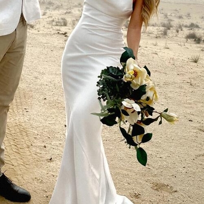 Simple mermaid cowl neck silk satin wedding dresses - Thumbnail 2