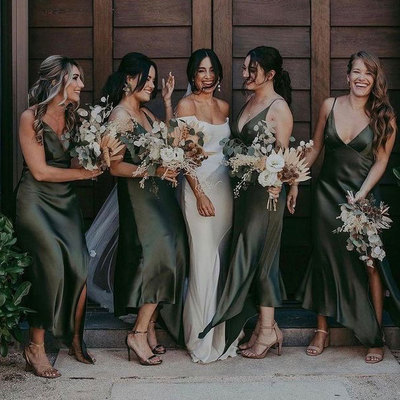 Dark olive green bridesmaid dresses for wedding - Thumbnail 3