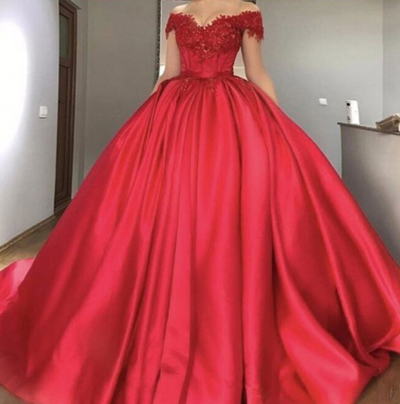Princess Off The Shoulder Red Ball Gown Prom Dress