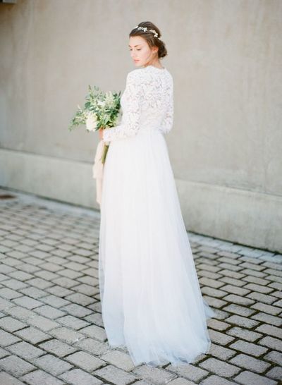 Boho Crew Neck Wedding Dresses Lace Bridal Gowns,1057