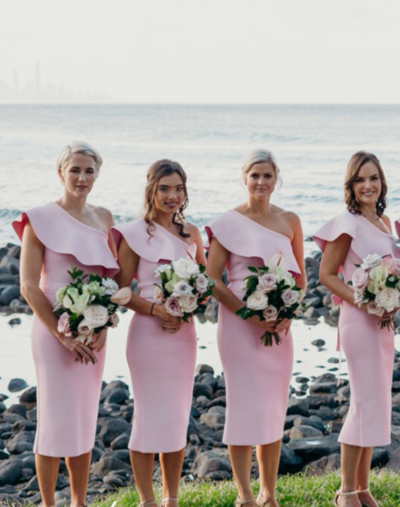 Sheath One Shoulder Pink Bridesmaid Dresses, Short Bridesmaid Dresses