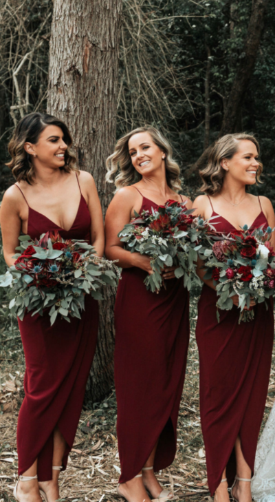 Spaghetti Strap Sheath Burgundy Bridesmaid Dresses