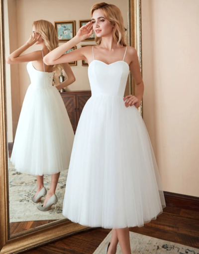 Spaghetti Straps Tulle short prom dress wedding dress