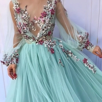 Princess A-Line Long Sleeve Mint Tulle Quinceanera Dresses - Thumbnail 1