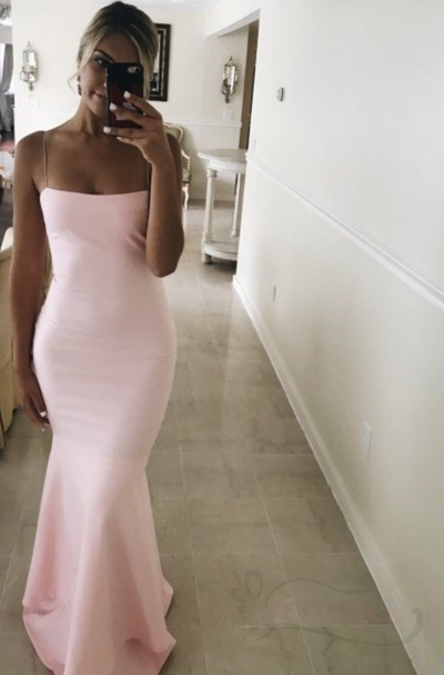 Elegant Pink Mermaid Long Prom Dress with Straps