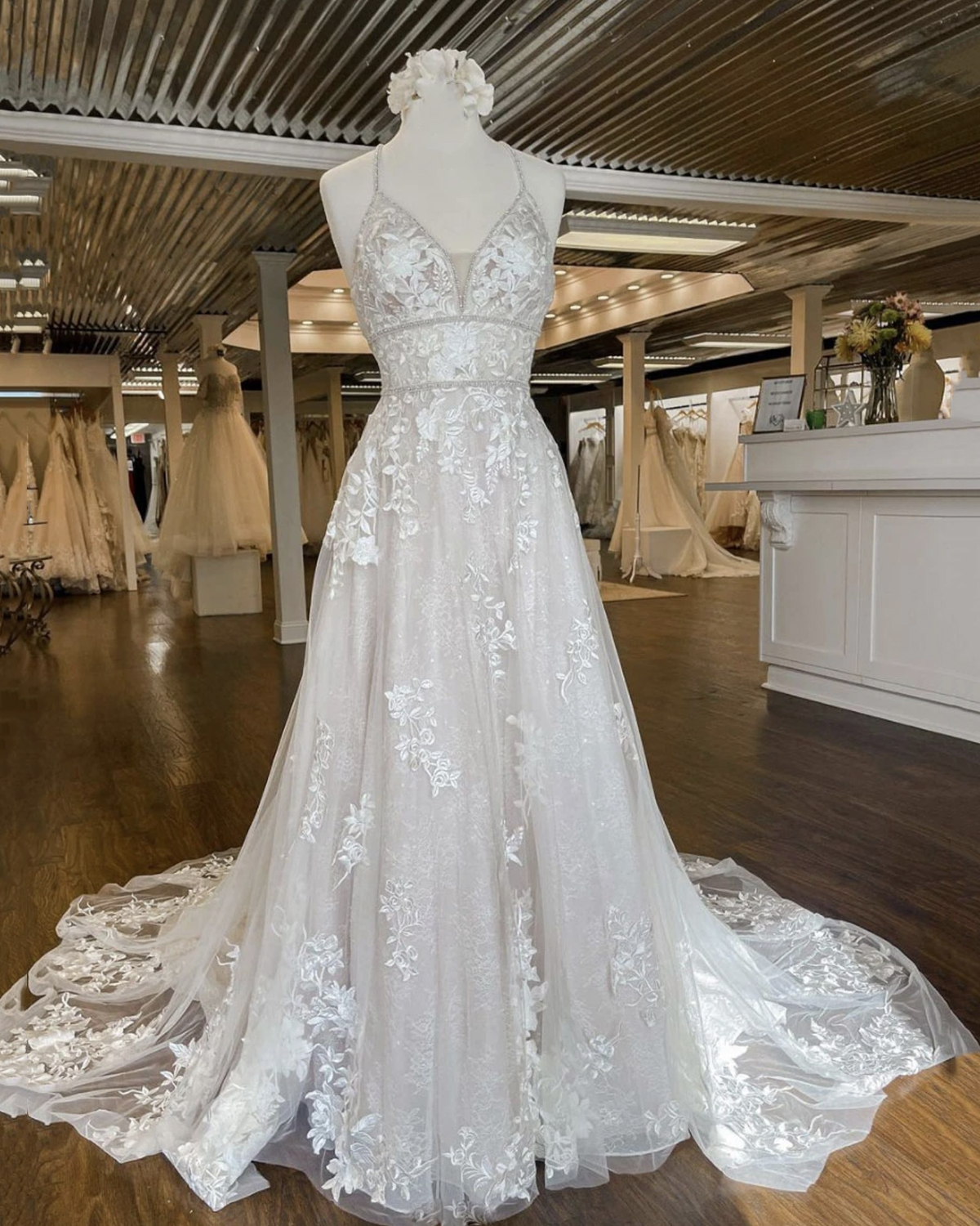 Cute lace long A line prom dress evening dress