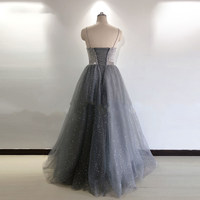 Exquisite Ball Gown V Neck Grey Tulle Prom Dresses with Beading - Thumbnail 1