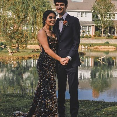 Sparkly mermaid scoop neck cross back black long prom evening dresses - Thumbnail 2