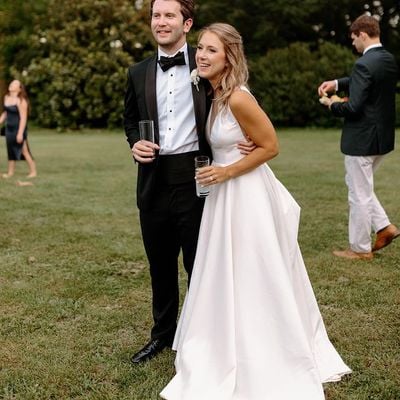 Beautiful a-line v neck white satin wedding dresses - Thumbnail 2