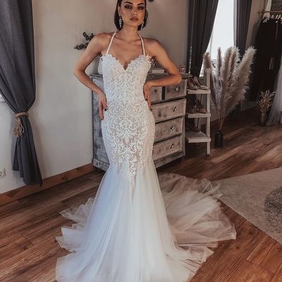 Luxurious mermaid halter lace tulle wedding dresses - Thumbnail 2