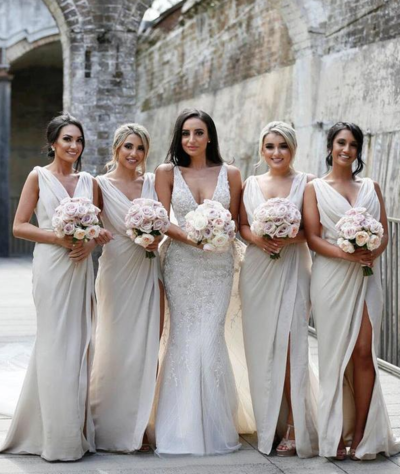 A Line V Neck Long Bridesmaid Dresses