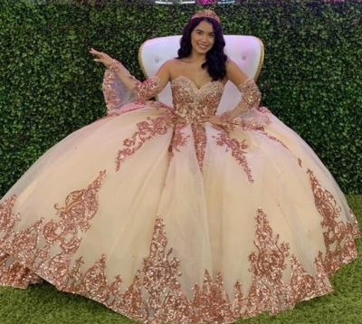 Rose Gold Sparkly Quinceanera Prom Dresses