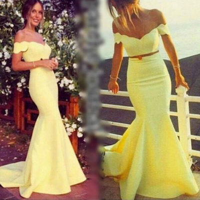 Two Piece Yellow Prom Dresses Mermaid
