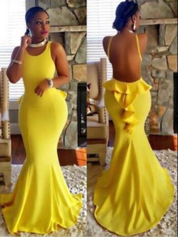 Prom Dresses Yellow Backless