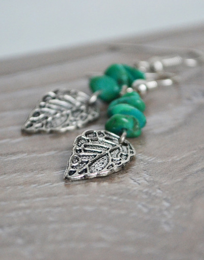 Turquoise Leaf Charm Earrings