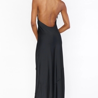 Simple Sheath Halter Backless Black Silk Satin Long Evening Dresses Bridesmaid Party Dresses - Thumbnail 2