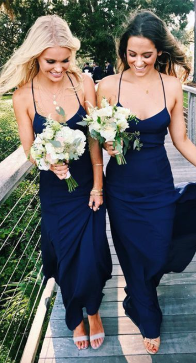 Simple Halter Navy Blue Long Bridesmaid Dresses