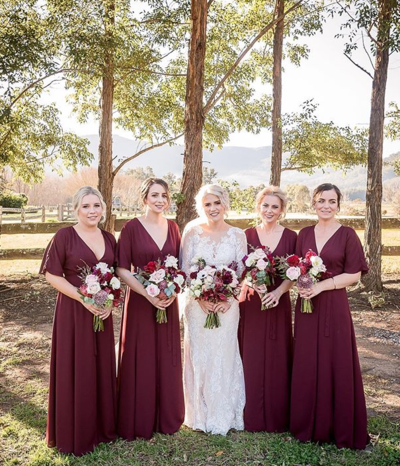 A Line V Neck Burgundy Chiffon Bridesmaid Dresses