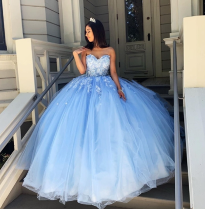 Ball Gown Princess Sweetheart Blue Quinceanera Dress