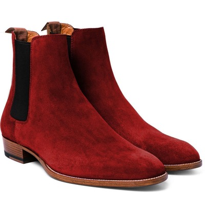 Handmade Men Maroon Suede Chelsea Boot, New Ankle Boot